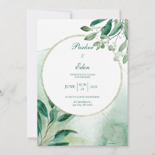 Invitation Mariage d'aquarelle du cercle botanique vert