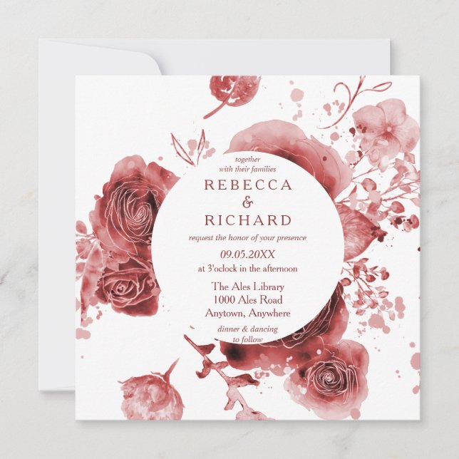 Invitation Mariage d'aquarelle du Jardin Bourgogne (Devant)