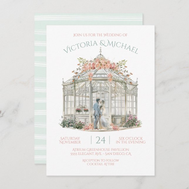 Invitation Mariage d'aquarelle du lieu de la mariée et de la  (Devant / Derrière)