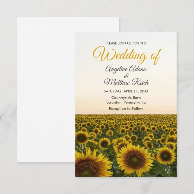 Invitation Mariage d'aquarelle élégant à fleurs de soleil (Devant / Derrière)