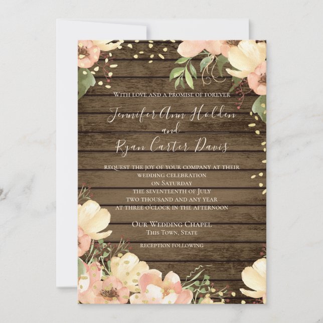Invitation Mariage d'aquarelle en bois rustique transparent (Devant)