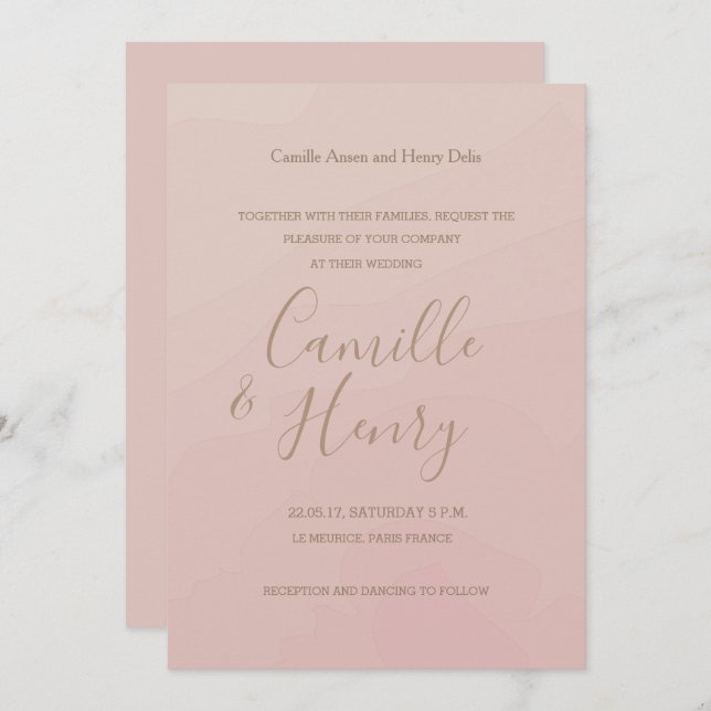Invitation Mariage d'aquarelle en bronze de corail roux de ty (Devant / Derrière)