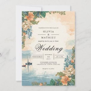 Invitation Mariage d'aquarelle en fleur de corail de pêche