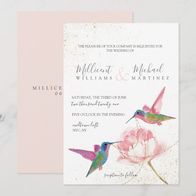 Invitation Mariage d'aquarelle en or rose Floral (Devant / Derrière)
