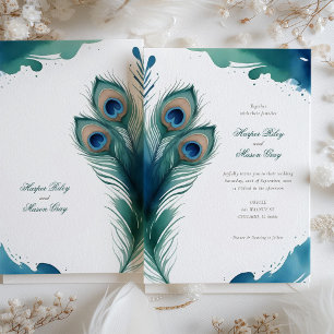 Invitation Mariage d'aquarelle en plume de paon de Whimsical