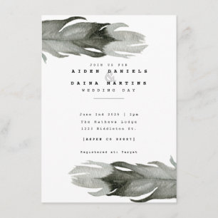 Invitation Mariage d'aquarelle en plume moderne