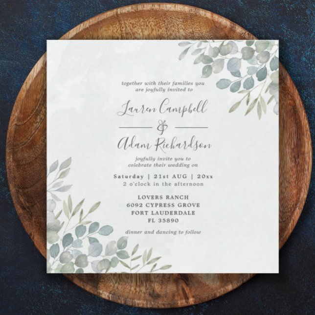 Invitation Mariage d'aquarelle Eucalyptus de verdure rustique (Créateur téléchargé)