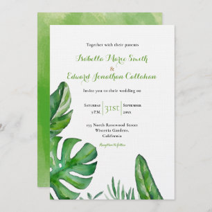 Invitation Mariage d'aquarelle Feuille de Monstera verte trop