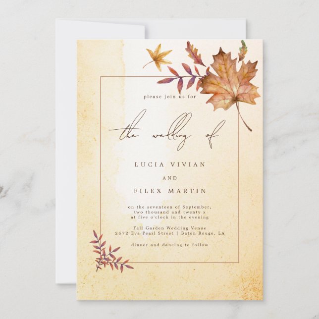 Invitation Mariage d'aquarelle feuille d'érable d'automne (Devant)