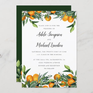Invitation Mariage d'aquarelle feuille Tangerine Citrus