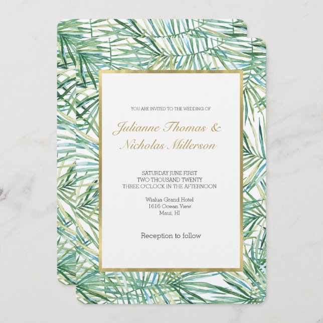 Invitation Mariage d'aquarelle Feuille tropical (Devant / Derrière)