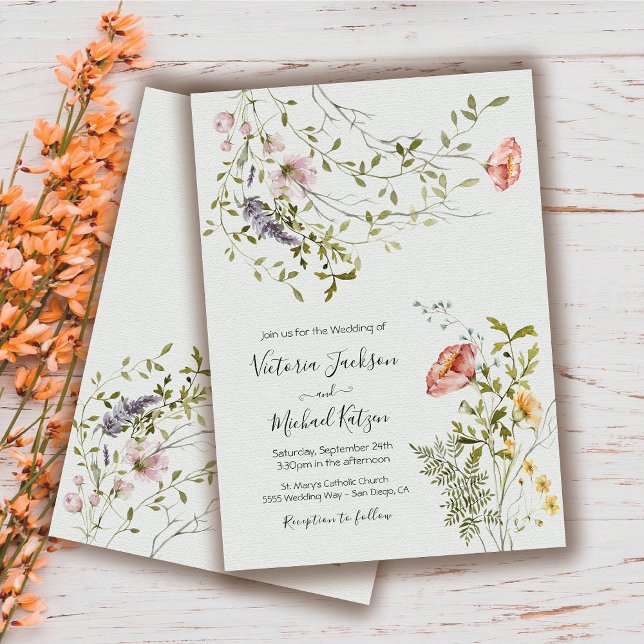 Invitation Mariage d'aquarelle fleur sauvage clair et aéré (Créateur téléchargé)