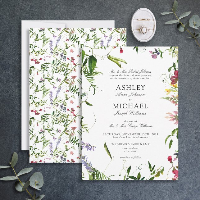 Invitation Mariage d'aquarelle Fleur sauvage d'été classique (Créateur téléchargé)