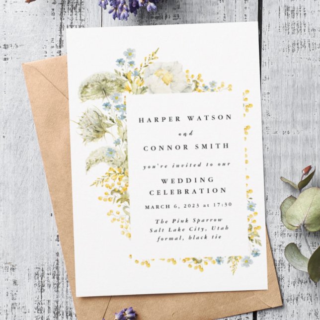 Invitation Mariage d'aquarelle Fleur sauvage jaune ressort (Créateur téléchargé)