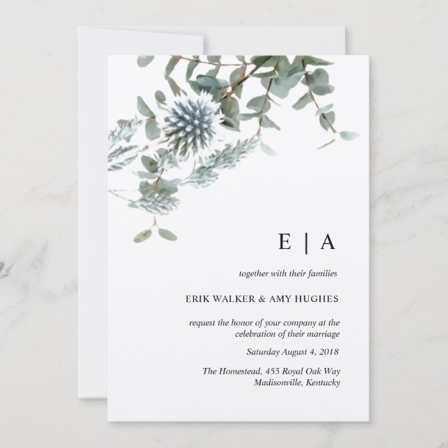 Invitation Mariage d'aquarelle fleurie bleu foncé (Devant)