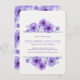 Invitation Mariage d'aquarelle fleurie d'anémone violet