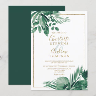 Invitation mariage d'aquarelle fleurie de palmiers tropicaux