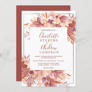 Invitation mariage d'aquarelle fleurie en terre cuite chic