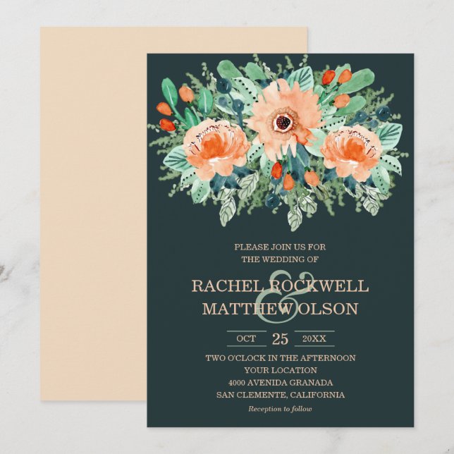 Invitation Mariage d'aquarelle florale (Devant / Derrière)