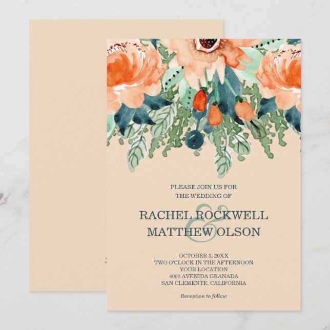 Invitation Mariage d'aquarelle florale (Devant / Derrière)