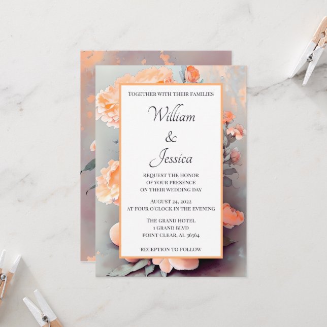 Invitation Mariage d'aquarelle florale (Devant/Arrière en situation)