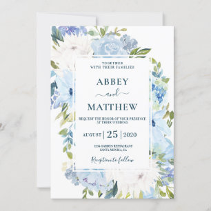 Invitation mariage d'aquarelle florale bleu foncé