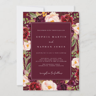 Invitation Mariage d'aquarelle florale bordeaux