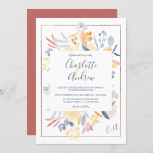 Invitation mariage d'aquarelle florale chic rouge automne