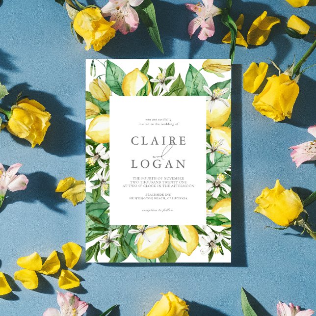 Invitation Mariage d'aquarelle florale Citrus Lemon (Créateur téléchargé)