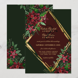 Invitation Mariage d'aquarelle florale de Bourgogne Gold Poin