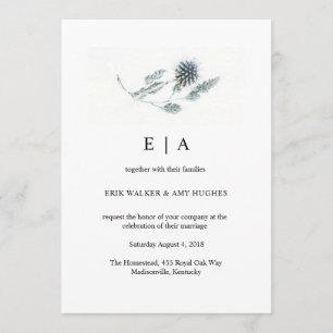 Invitation Mariage d'aquarelle florale de chardon bleu simple