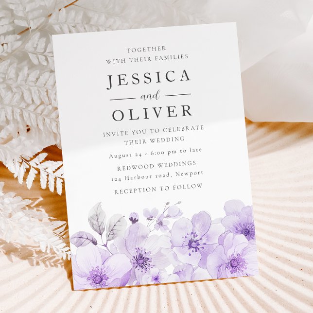 Invitation Mariage d'aquarelle florale de lavande violet (Créateur téléchargé)