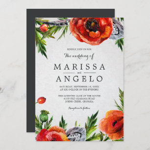 Invitation Mariage d'aquarelle florale des pavots rouges   Re