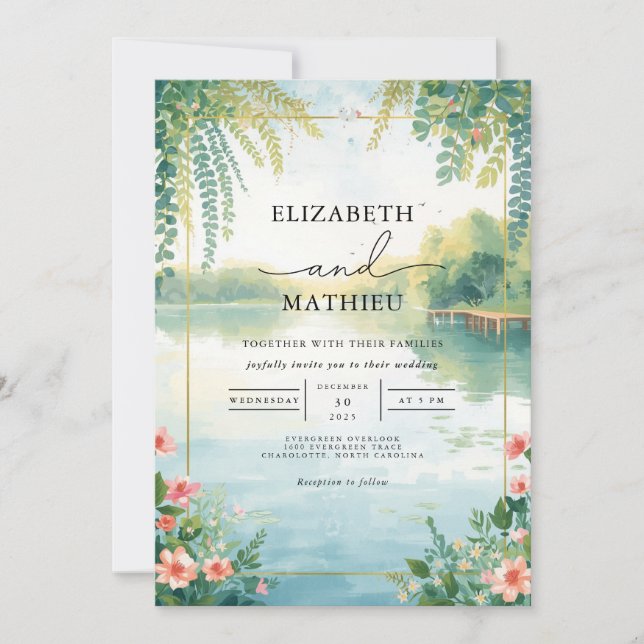 Invitation Mariage d'aquarelle florale Ethereal Pond (Devant)