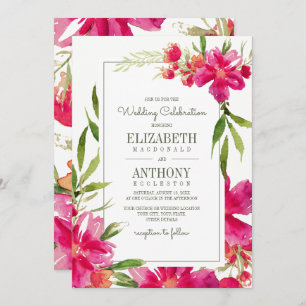 Invitation Mariage d'aquarelle florale Fuchsia vert romantiqu