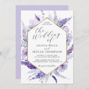 Invitation Mariage d'aquarelle florale Lavender Gold Frame