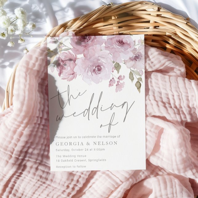 Invitation Mariage d'aquarelle florale Mauve Blush Dusty (Créateur téléchargé)