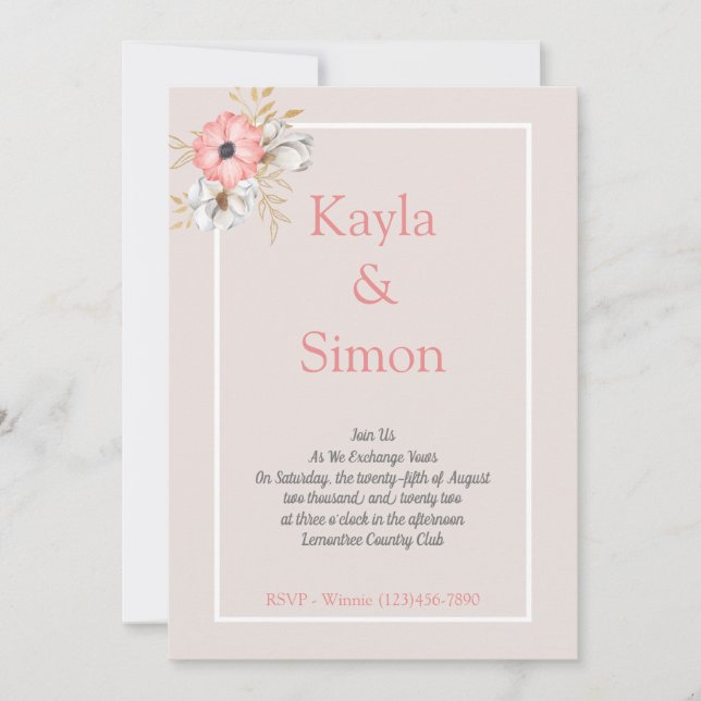 Invitation Mariage d'aquarelle florale minimaliste (Devant)