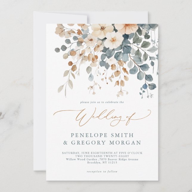Invitation Mariage d'aquarelle florale moelleuse (Devant)