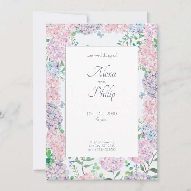 Invitation Mariage d'aquarelle florale pourpre (Devant)