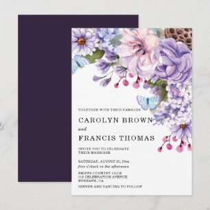 Invitation Mariage d'aquarelle florale pourpre