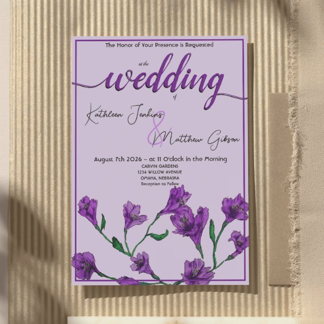 Invitation Mariage d'aquarelle florale pourpre (Créateur téléchargé)