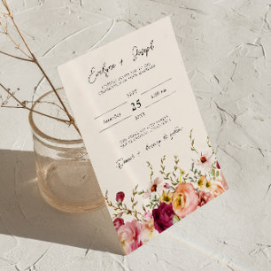 Invitation Mariage d'aquarelle florale rose de Bourgogne