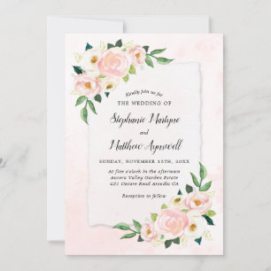 Invitation Mariage d'aquarelle florale rose pâle moderne
