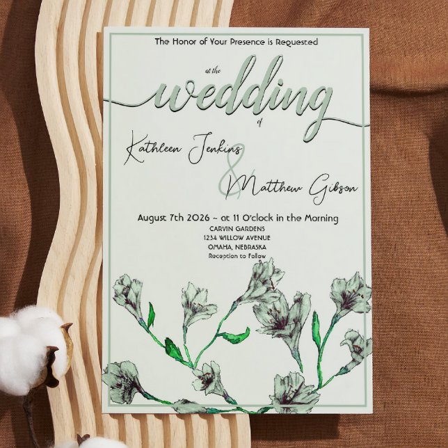 Invitation Mariage d'aquarelle florale Sage Green (Créateur téléchargé)