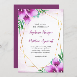 Invitation Mariage d'aquarelle géométrique violet Calla Lily