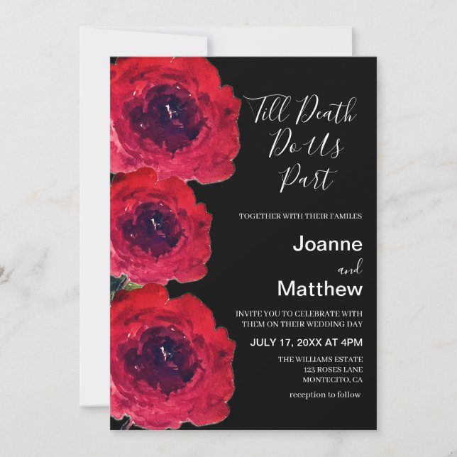 Invitation Mariage d'aquarelle gothique noir Rose (Devant)
