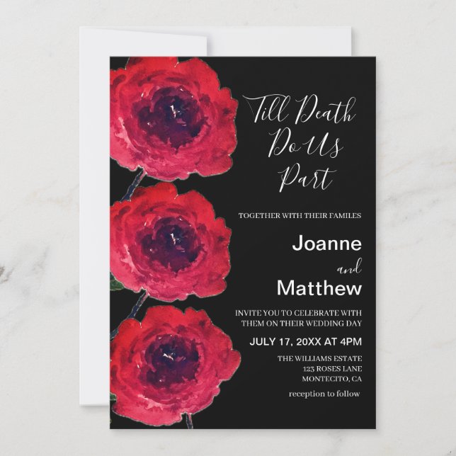 Invitation Mariage d'aquarelle gothique noir Rose (Devant)