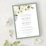 Invitation Mariage d'aquarelle gris blanc classique<br><div class="desc">Basé sur notre invitation à la douche nuptiale, ce magnifique faire-part de mariage carré classique et formel dispose d'un bouquet de fleurs blanches comme des roses et des hydrangées, et de la végétation botanique, et est bordé d'un vert gris doux. Personnalisez vos détails accentués avec une belle calligraphie moderne lettrée...</div>