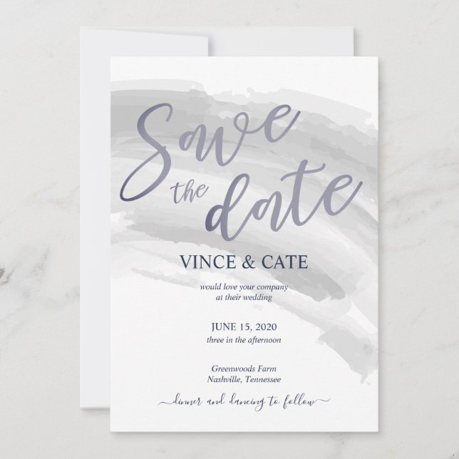 Invitation Mariage d'aquarelle gris bleu moderne (Devant)